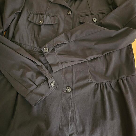 Marithe Francois Girbaud Black Button Front Blouse Pockets Gathering Sz 8 EUC - Picture 6 of 8